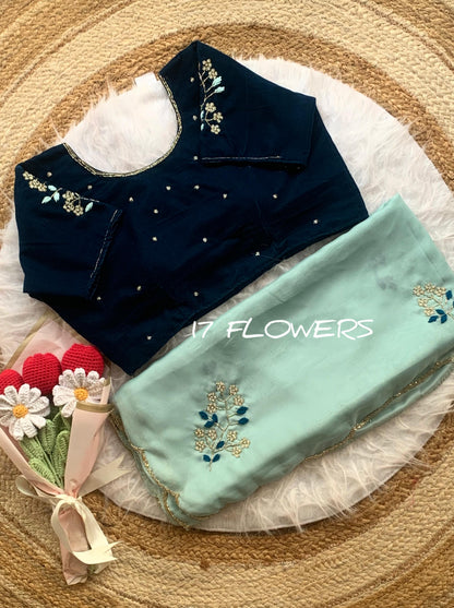 Beautifull Two Tone Rangoli Silk With Flower Hand Work Saree