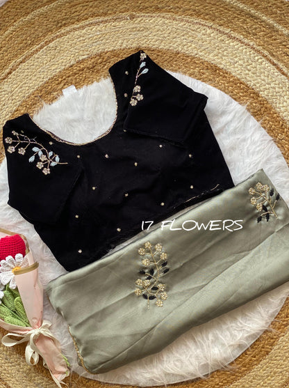 Beautifull Two Tone Rangoli Silk With Flower Hand Work Saree
