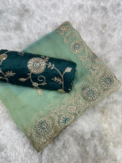 Beautifull Two Tone Tissue Silk With Embroidery Work Saree