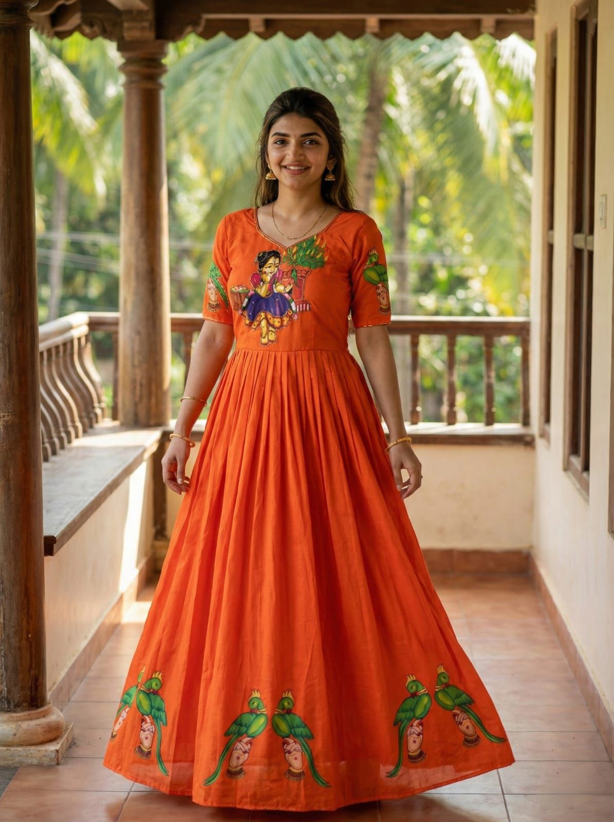 Beautifull Kalamkari Print With Khatli Hand Work Gown