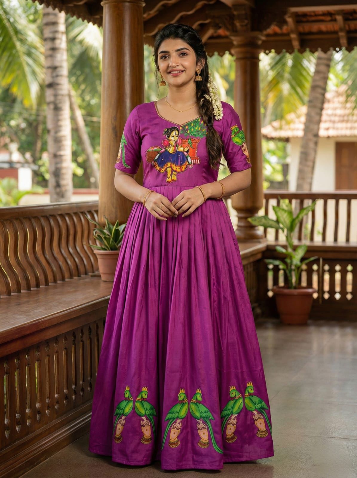 Beautifull Kalamkari Print With Khatli Hand Work Gown