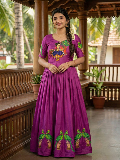Beautifull Kalamkari Print With Khatli Hand Work Gown