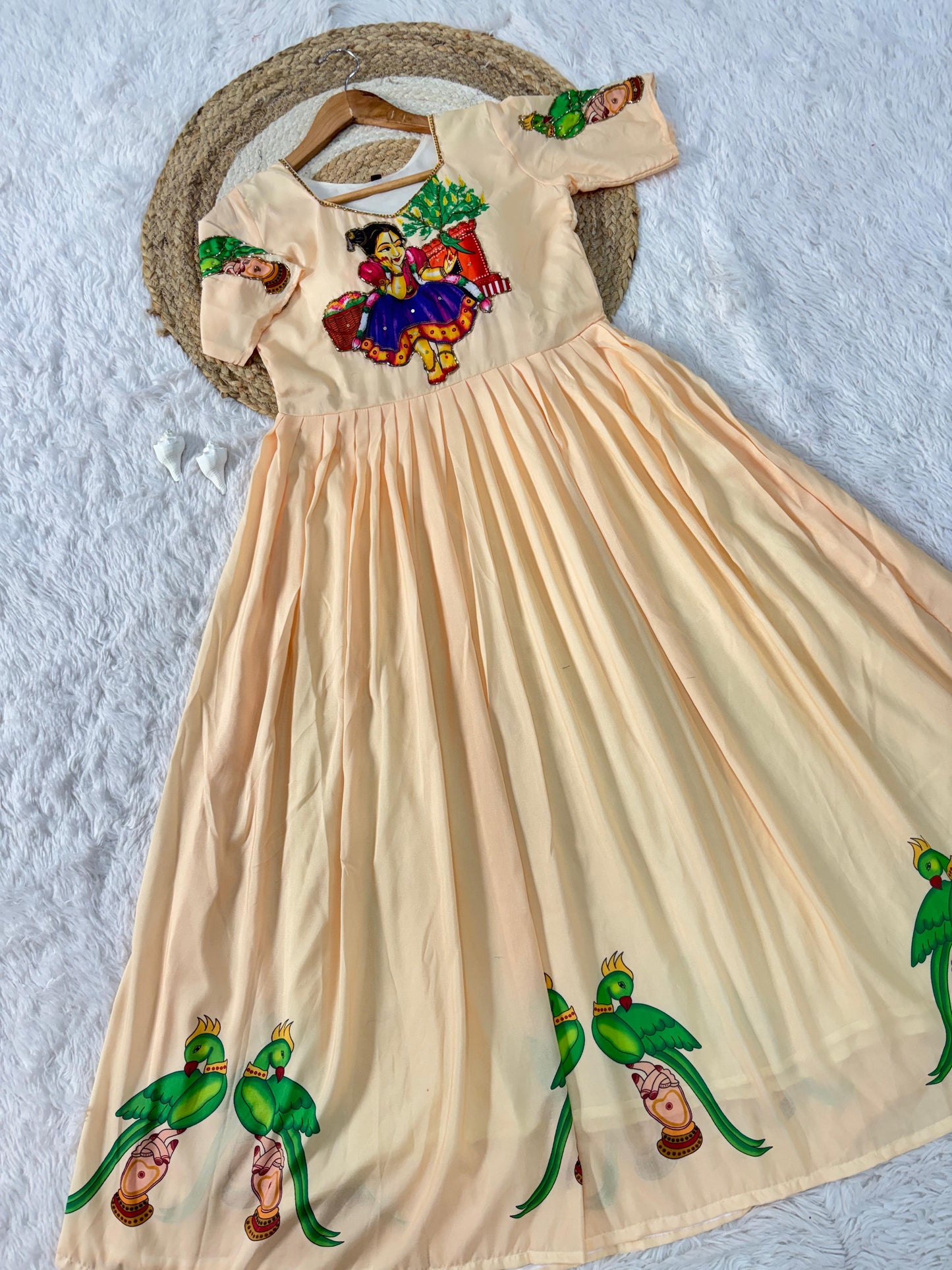 Beautifull Kalamkari Print With Khatli Hand Work Gown