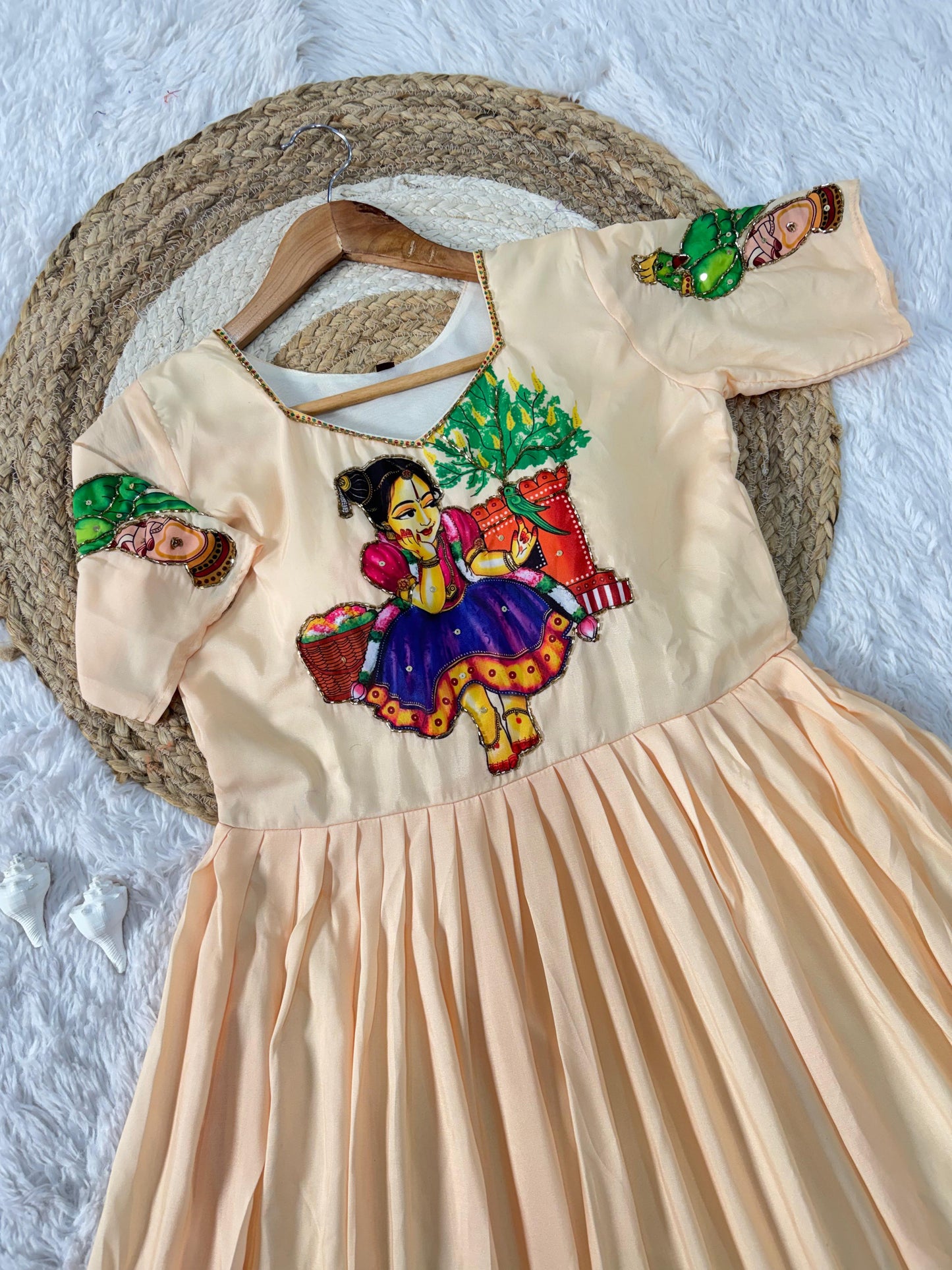 Beautifull Kalamkari Print With Khatli Hand Work Gown