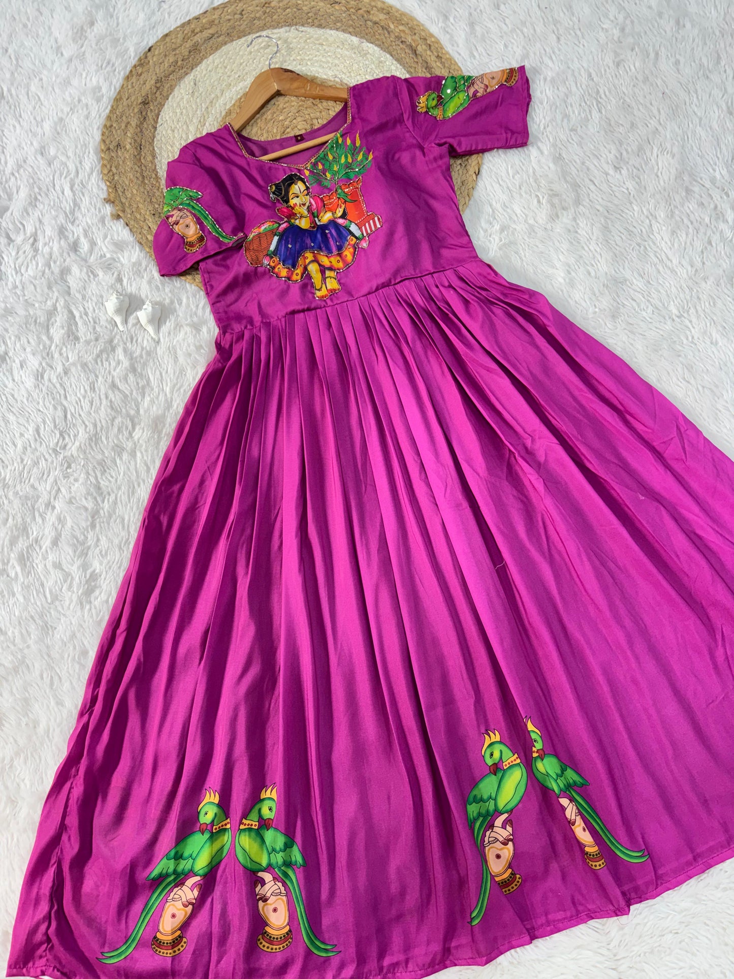 Beautifull Kalamkari Print With Khatli Hand Work Gown