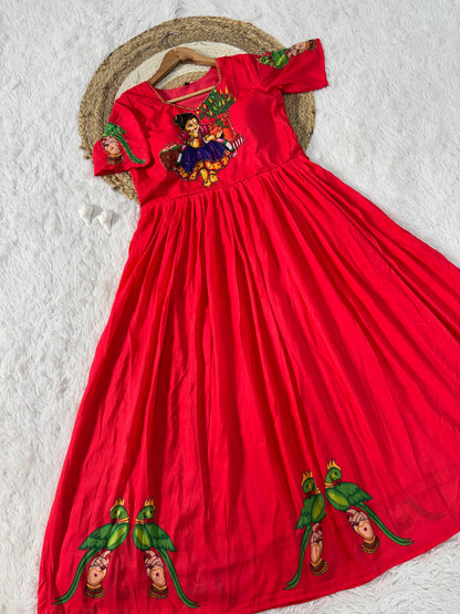 Beautifull Kalamkari Print With Khatli Hand Work Gown
