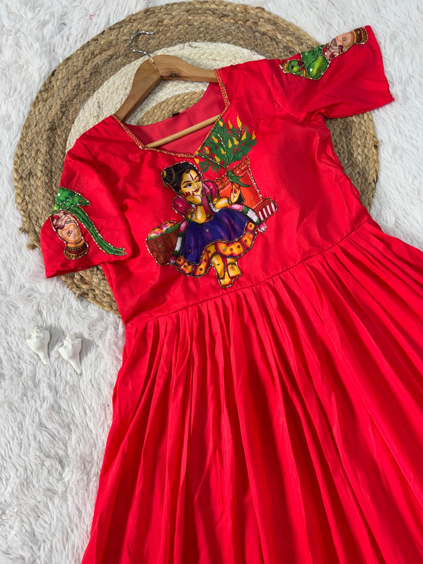 Beautifull Kalamkari Print With Khatli Hand Work Gown