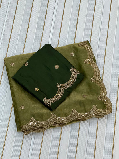 Beautifull Space Silk With Fancy Embrodiery Work Saree