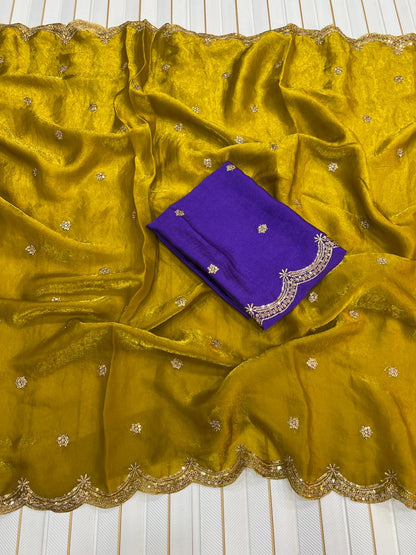 Beautifull Space Silk With Fancy Embrodiery Work Saree