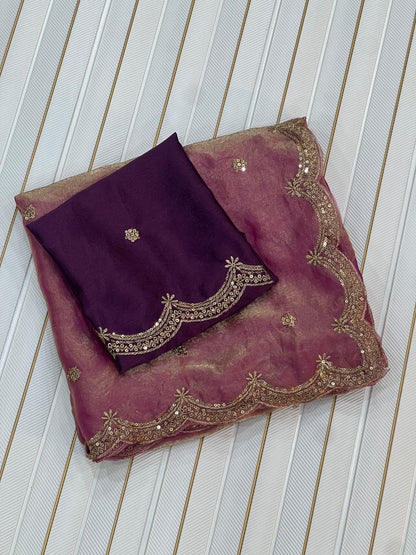 Beautifull Space Silk With Fancy Embrodiery Work Saree