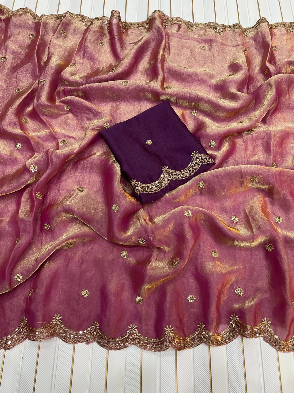Beautifull Space Silk With Fancy Embrodiery Work Saree