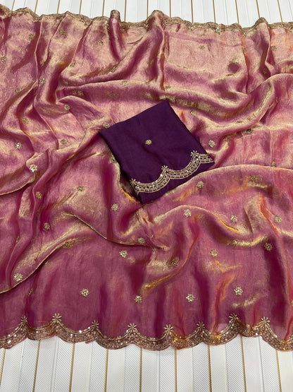 Beautifull Space Silk With Fancy Embrodiery Work Saree