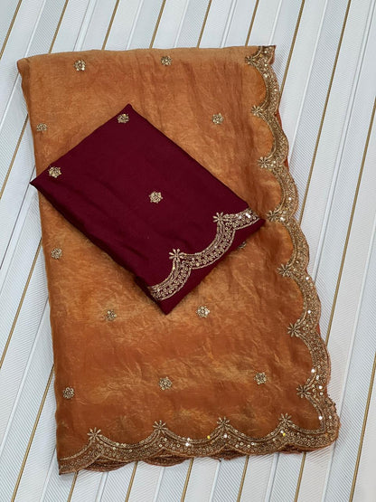 Beautifull Space Silk With Fancy Embrodiery Work Saree