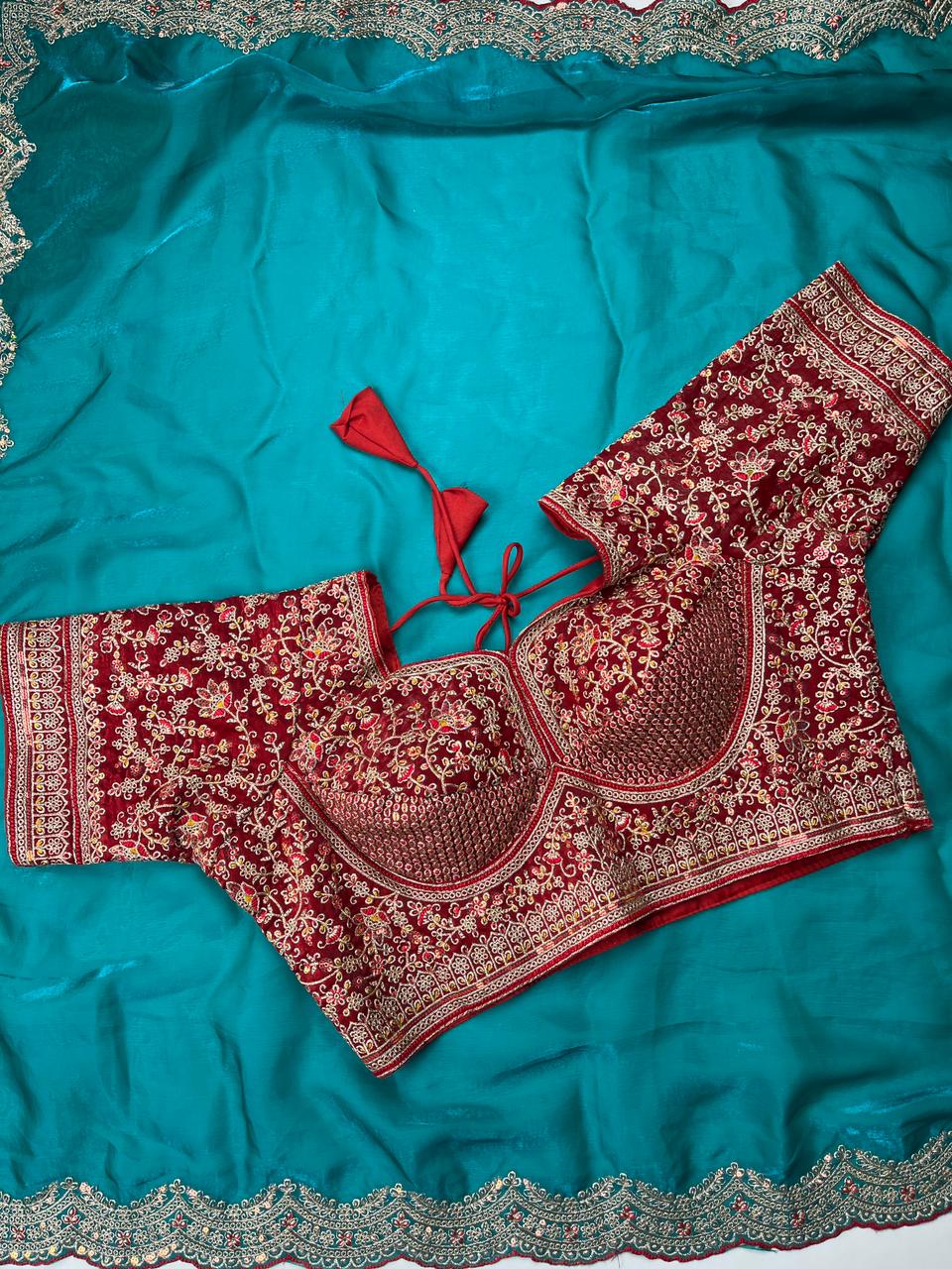 Beautifull Space Silk With Sequience Embroidery Work Saree