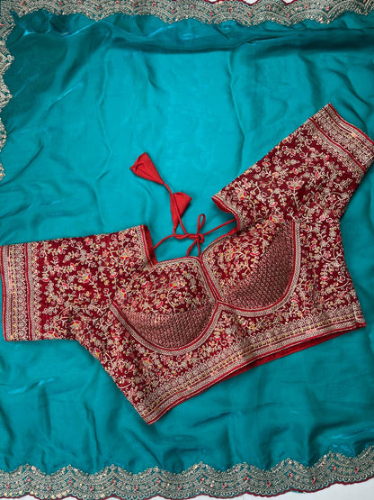 Beautifull Space Silk With Sequience Embroidery Work Saree
