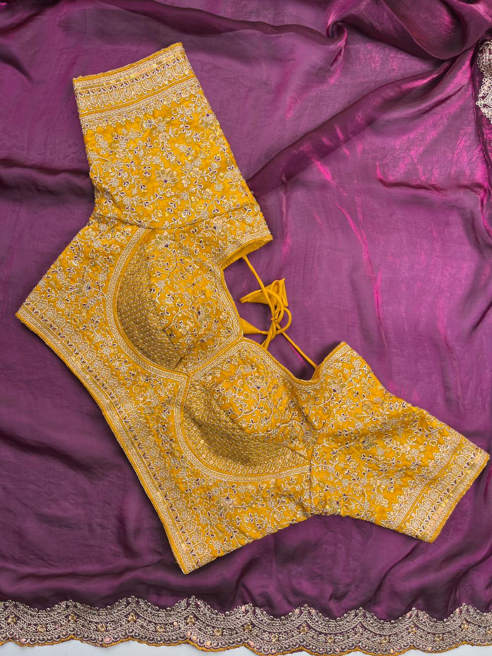 Beautifull Space Silk With Sequience Embroidery Work Saree