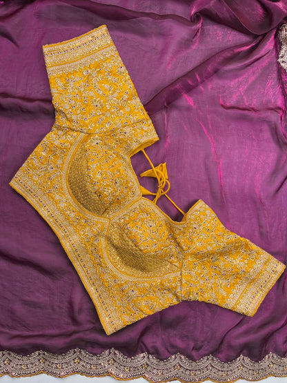 Beautifull Space Silk With Sequience Embroidery Work Saree