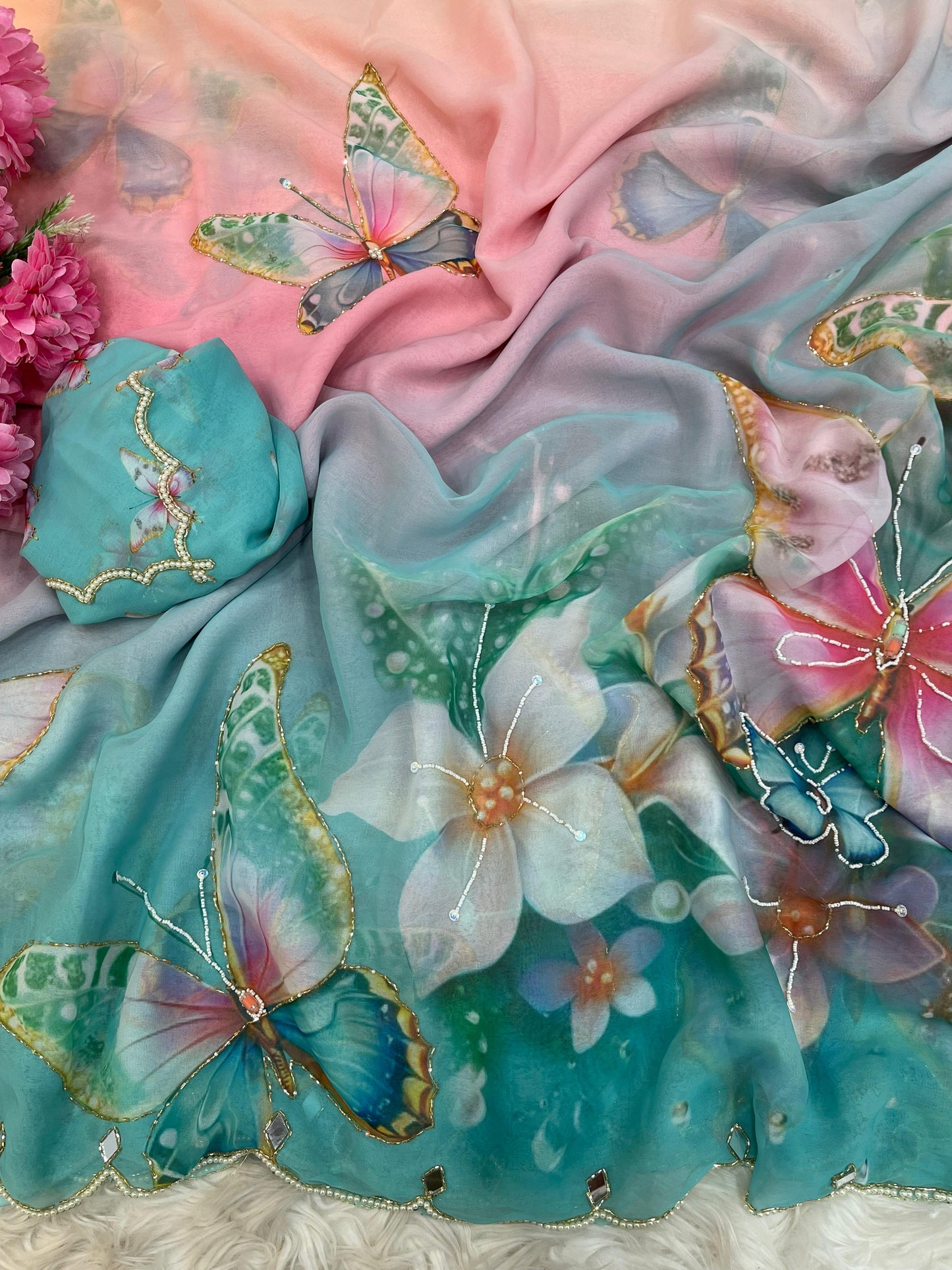 Beautifull Soft Georgette Digital Print Work Saree