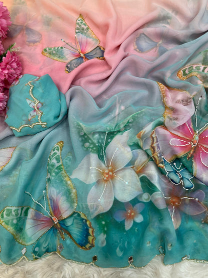 Beautifull Soft Georgette Digital Print Work Saree