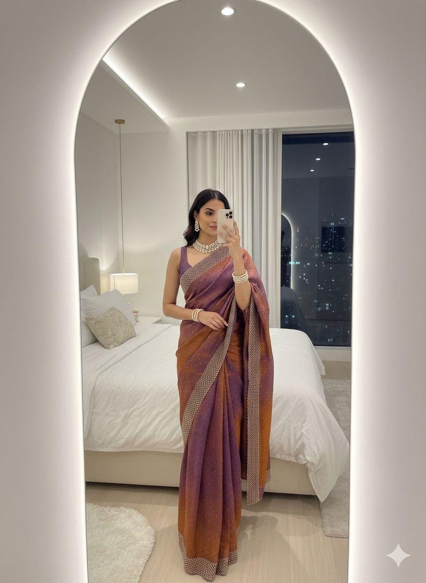 Beautifull Fendy Sartin With Hand Jharkhand Work Saree