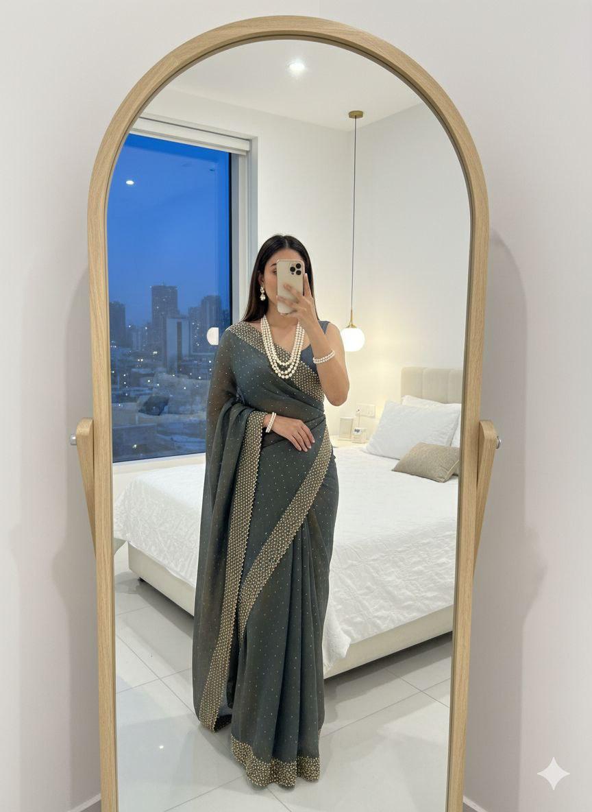 Beautifull Fendy Sartin With Hand Jharkhand Work Saree
