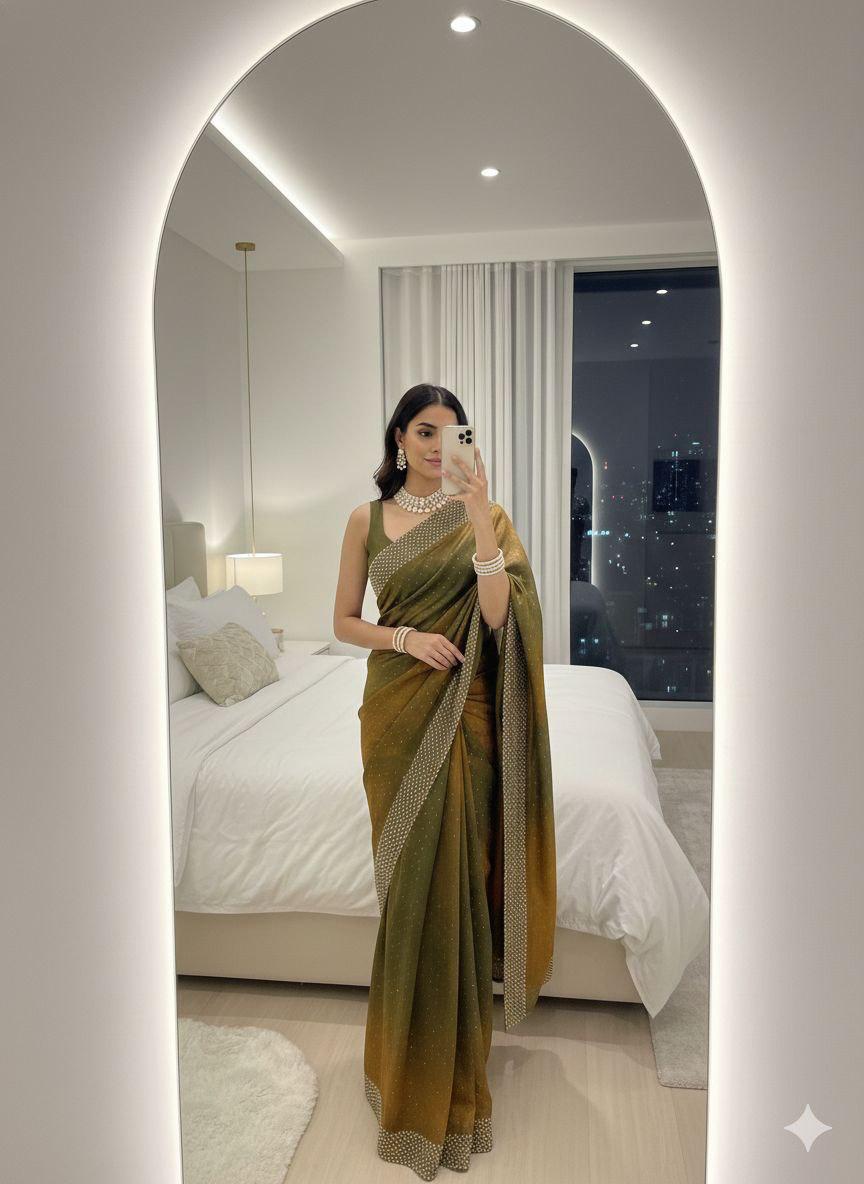 Beautifull Fendy Sartin With Hand Jharkhand Work Saree