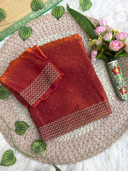 Beautifull Fendy Sartin With Hand Jharkhand Work Saree