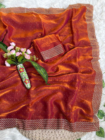 Beautifull Fendy Sartin With Hand Jharkhand Work Saree