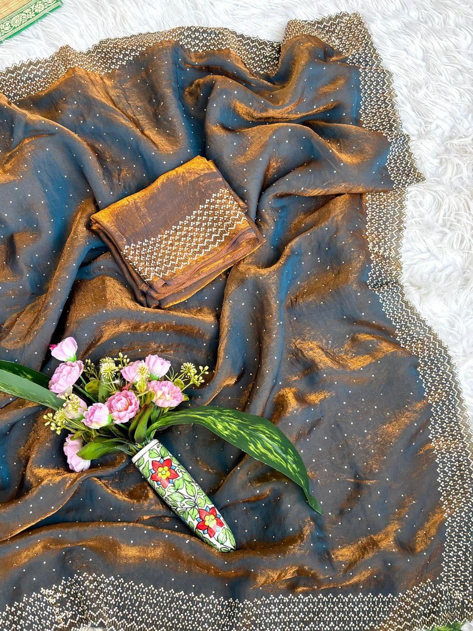 Beautifull Fendy Sartin With Hand Jharkhand Work Saree