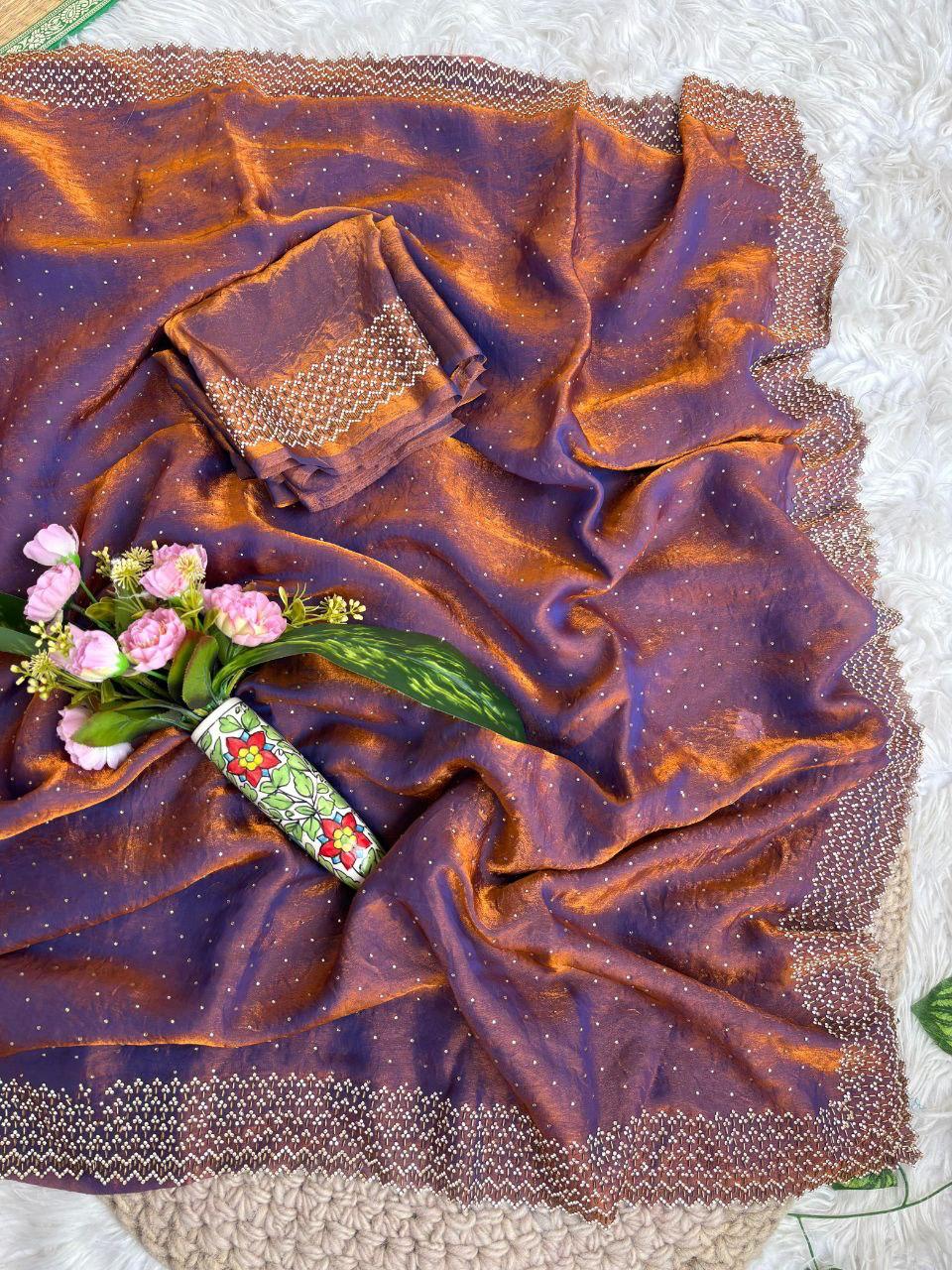 Beautifull Fendy Sartin With Hand Jharkhand Work Saree