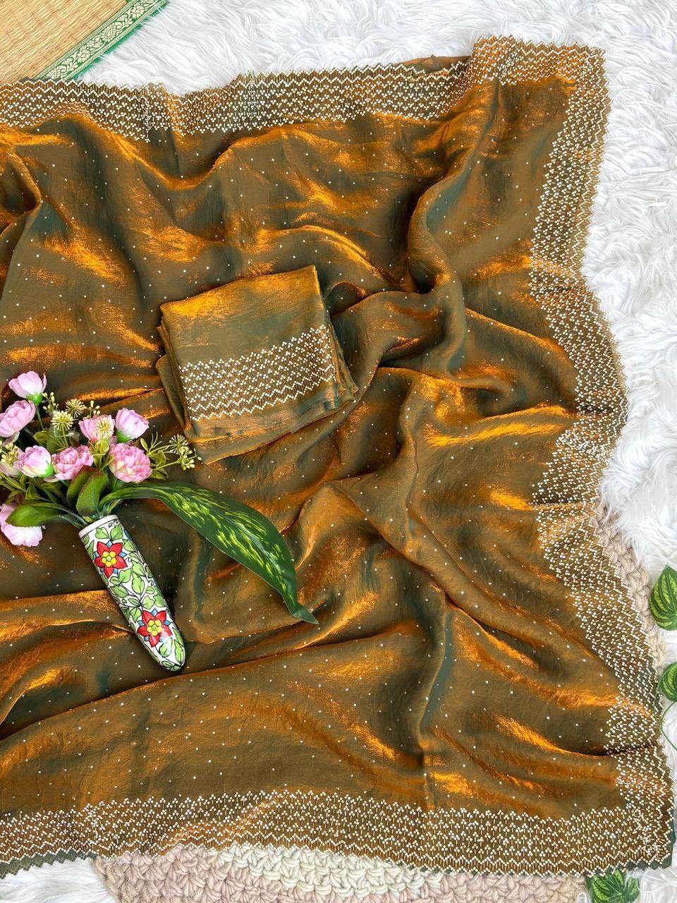 Beautifull Fendy Sartin With Hand Jharkhand Work Saree