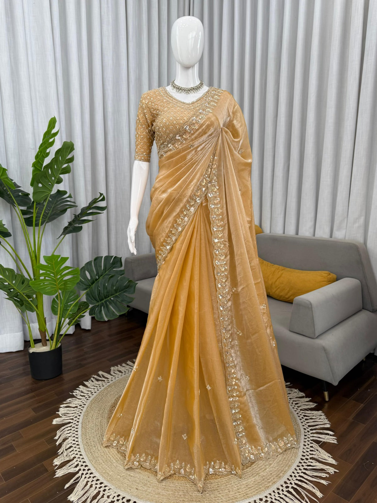 Beautifull Fendy Silk With Thread & Sequience Work Saree