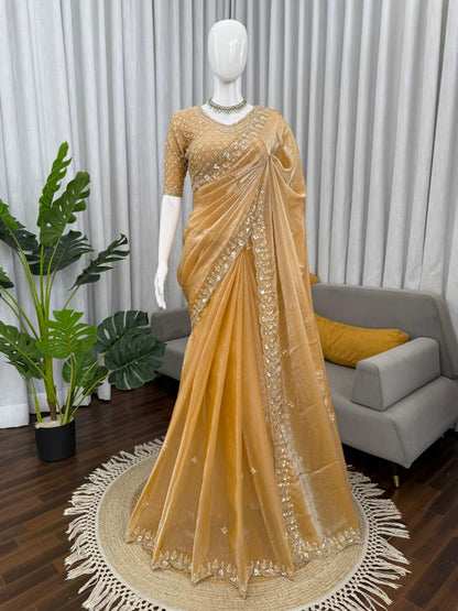 Beautifull Fendy Silk With Thread & Sequience Work Saree
