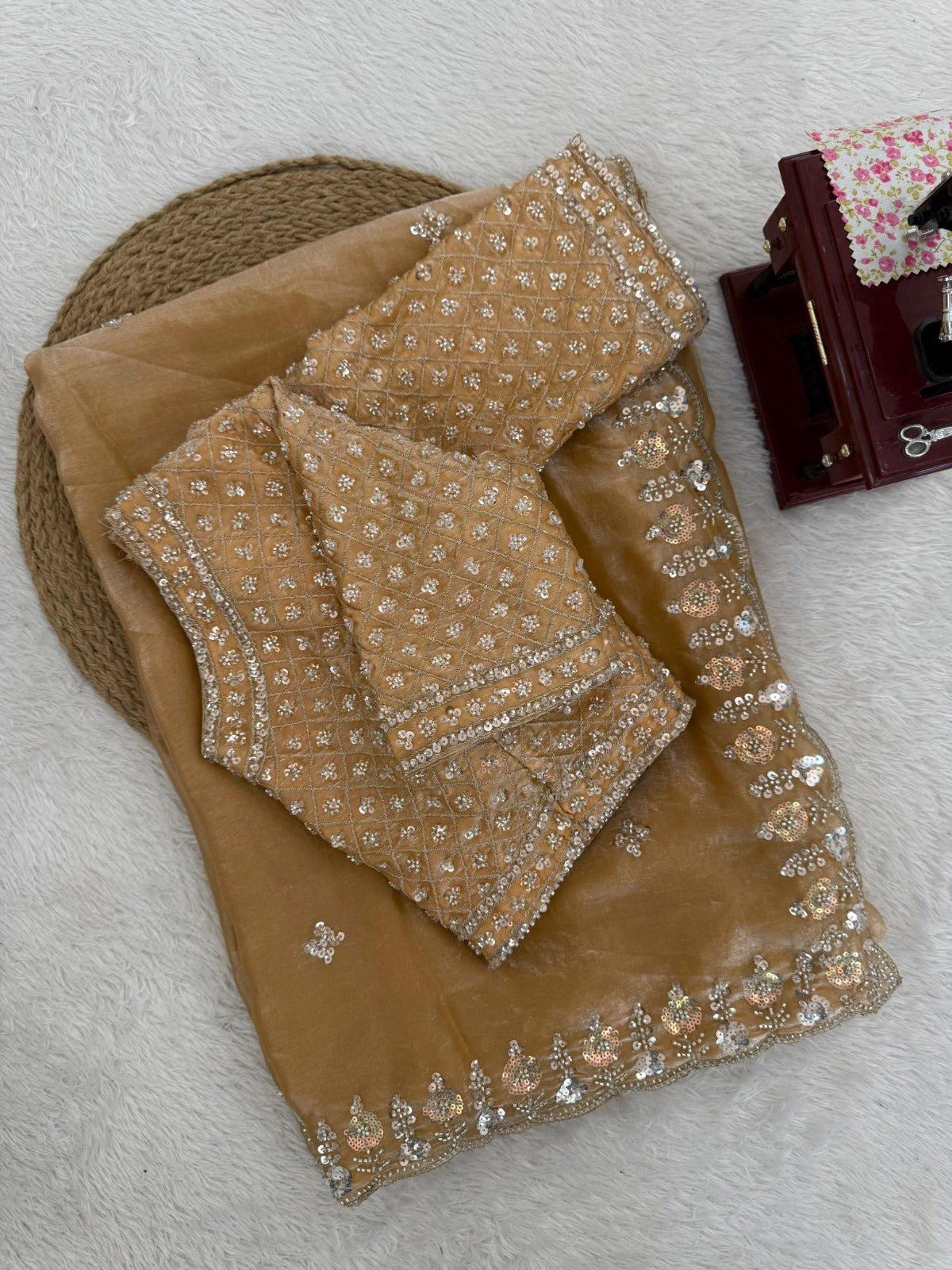 Beautifull Fendy Silk With Thread & Sequience Work Saree