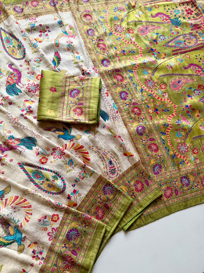 Softy Silk Jacquard Saree with Swarovski Hand Work & Digital Pashmina Print