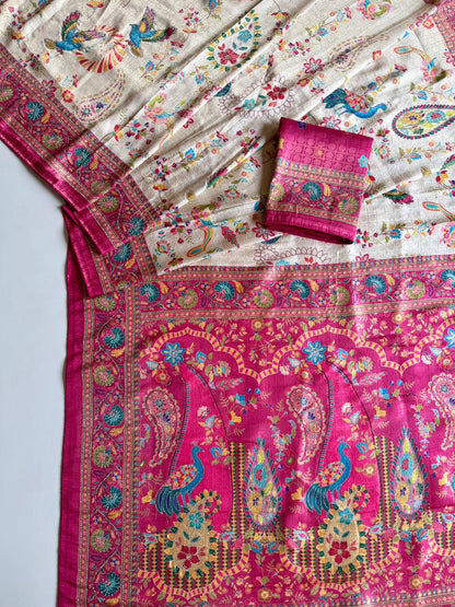 Softy Silk Jacquard Saree with Swarovski Hand Work & Digital Pashmina Print