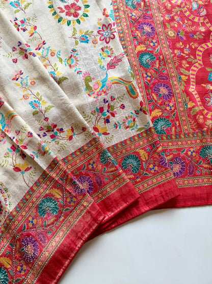 Softy Silk Jacquard Saree with Swarovski Hand Work & Digital Pashmina Print