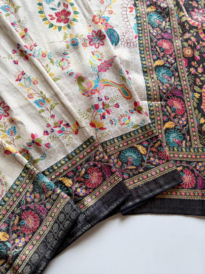 Softy Silk Jacquard Saree with Swarovski Hand Work & Digital Pashmina Print