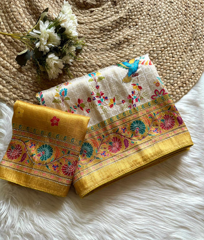 Softy Silk Jacquard Saree with Swarovski Hand Work & Digital Pashmina Print