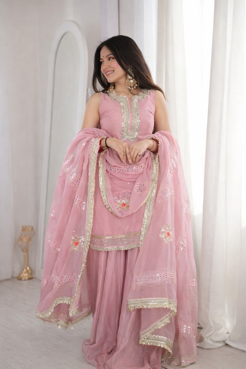 Embroidery Sequence Work With Mirror Work top sharara
