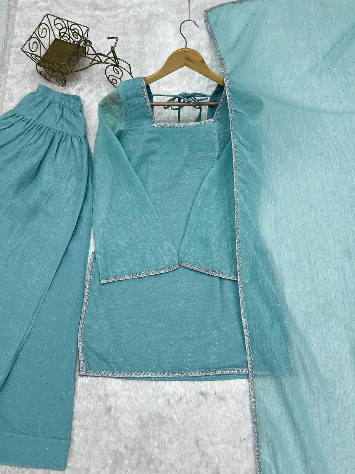 CRUNCHY SILK & SIROSKI WORK,WITH FANCY LACE WORK