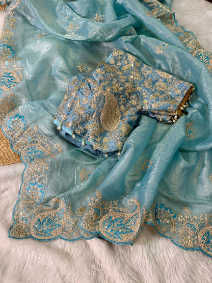 Beautifull Pure Crystal With Embroidery Work Saree