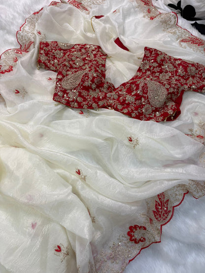 Beautifull Pure Crystal With Embroidery Work Saree