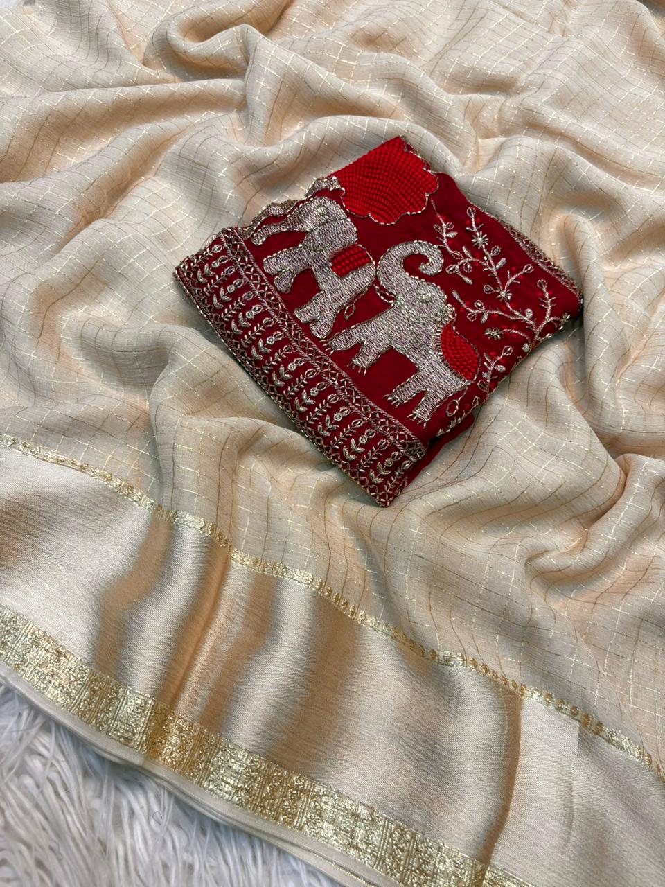 Beautifull viscose georgette with weaving Chex saree