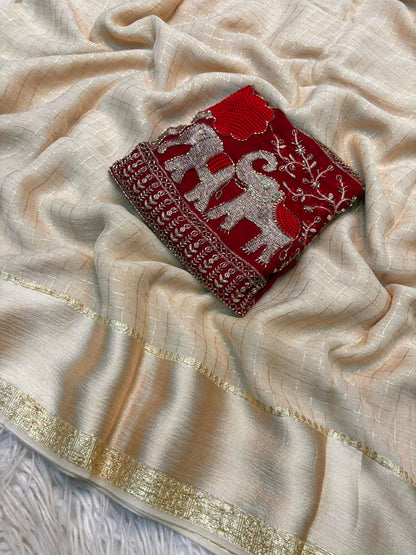 Beautifull viscose georgette with weaving Chex saree