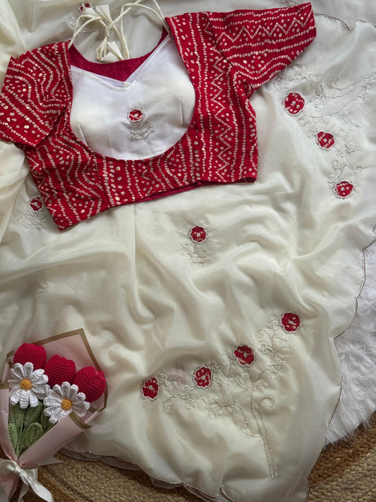 Beautiful Fancy Chiffon Crystal with Cutdana, Moti & Hand Work Saree