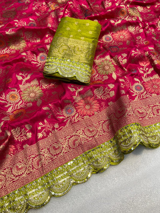 Beautiful Fancy Dolla Silk with Meenakari & Zari Weaving Work Saree