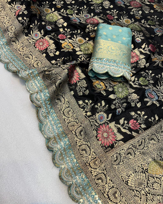 Beautiful Fancy Dolla Silk with Meenakari & Zari Weaving Work Saree