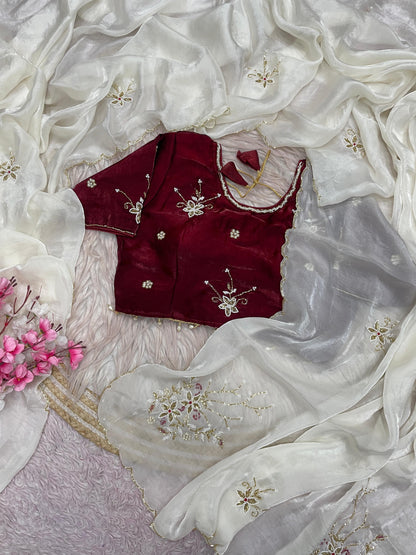 Beautiful Fancy Satin with Khatli Cutdana Hand Work Designer Saree