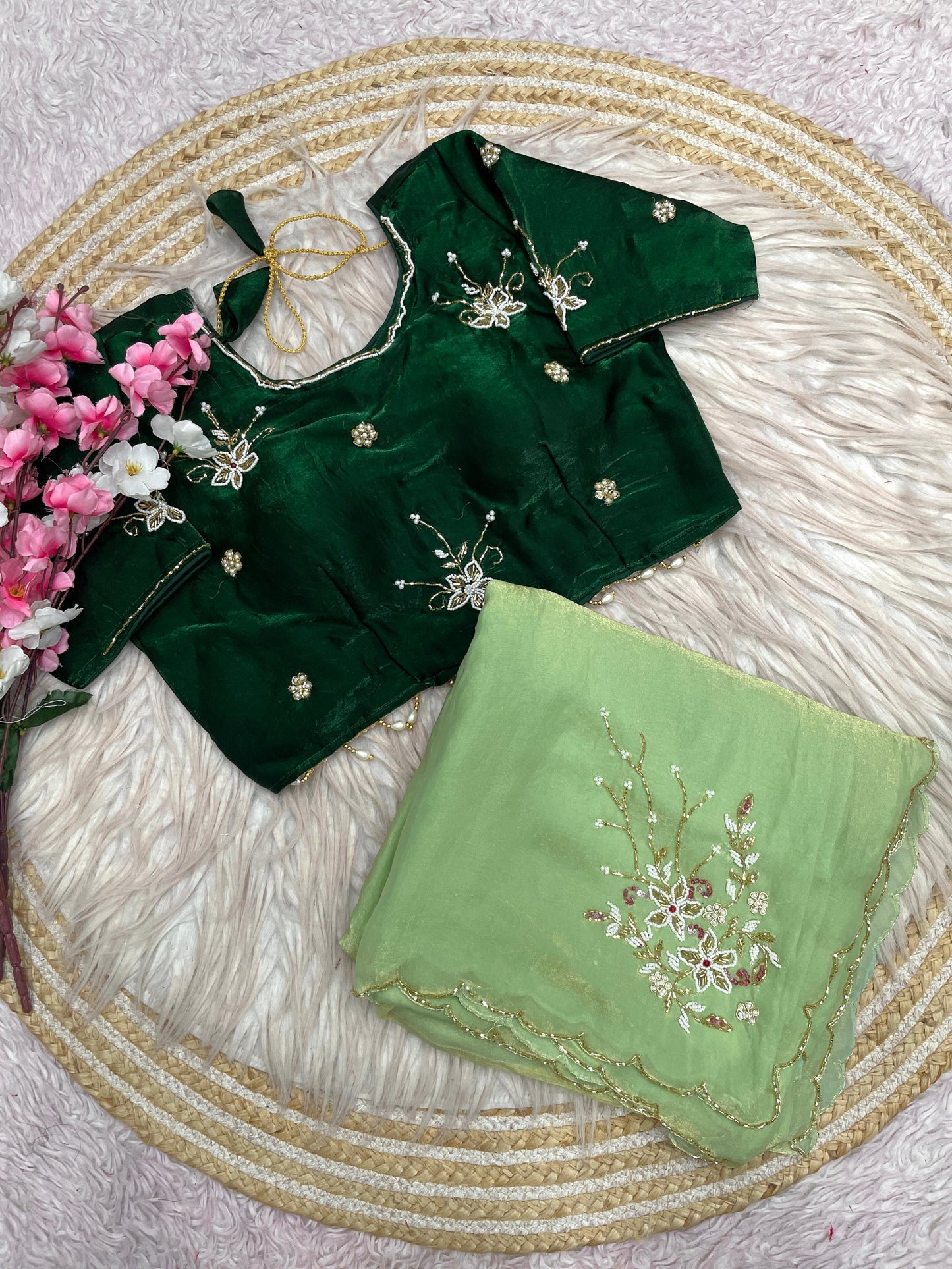 Beautiful Fancy Satin with Khatli Cutdana Hand Work Designer Saree